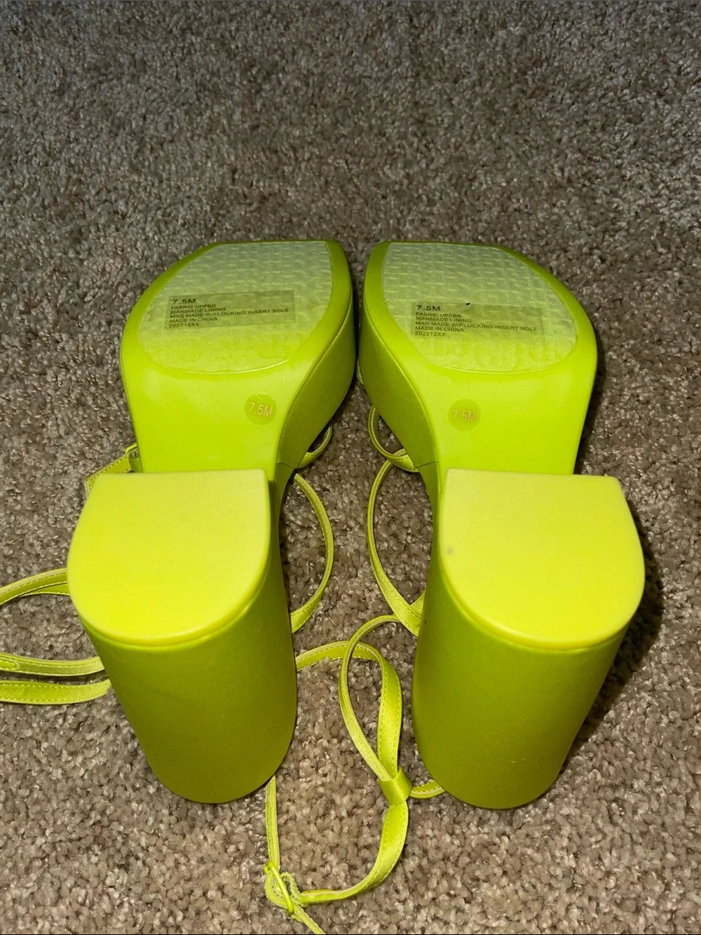 GB girls Neon Lime Strappy Platform Block Heels